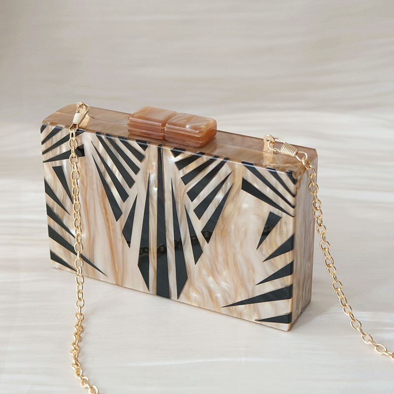 Luxury Bags Cute - กระเป๋าถือแฟชั่นผู้หญิงลายทางสีน้ำตาลอะคริลิคสุดหรูสำหรับงานปาร์ตี้ กระเป๋าสะพายข้างน่ารักสำหรับงานแต่งงาน กระเป๋าคลัทช์วินเทจ