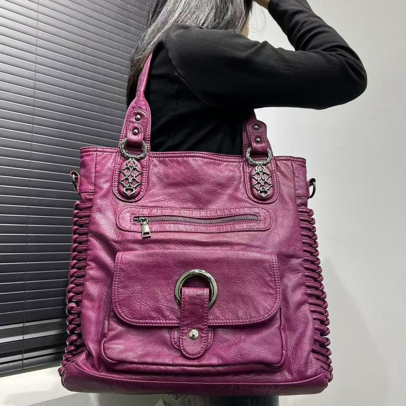 Luxury Bags Tote - กระเป๋ามอเตอร์ไซค์สำหรับผู้หญิง ดีไซน์หรูหรา ทันสมัย และจุของได้เยอะ กระเป๋าโท้ทสไตล์วินเทจใหม่ ใช้งานได้หลากหลาย