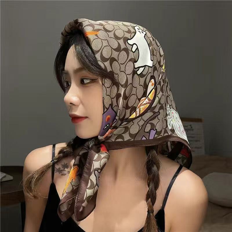 Luxury Bags China - ผ้าพันคอไหมสี่เหลี่ยมลายดอกไม้หรูหราสำหรับผู้หญิง ผ้าซาตินเนื้อนุ่ม ใช้เป็นที่คาดผม ผ้าผูกกระเป๋า ผ้าพันคอ ฮิญาบ