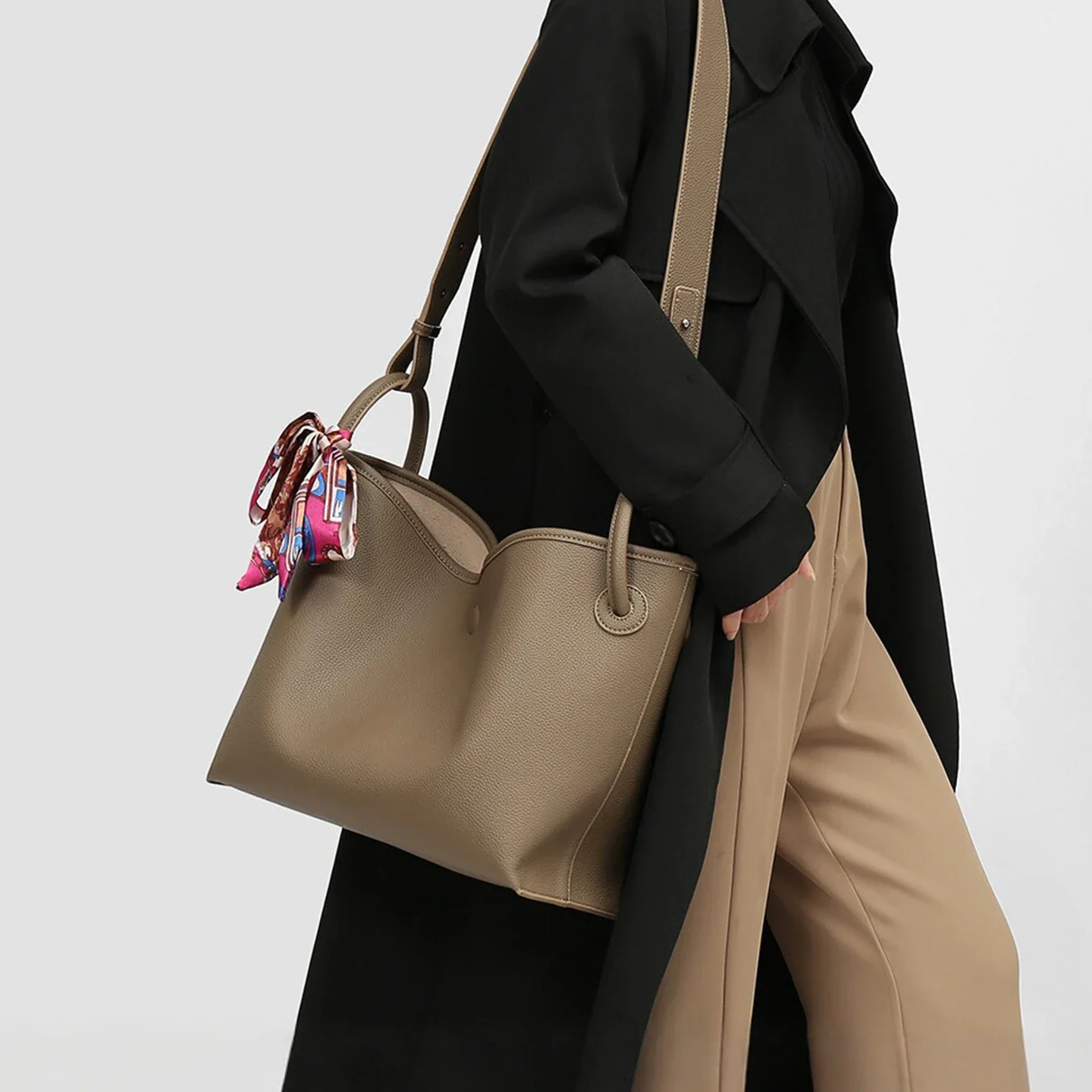 Luxury Bags Tote - กระเป๋าถือผู้หญิงสุดหรูระดับไฮเอนด์ หนัง PU สีพื้น 2 in