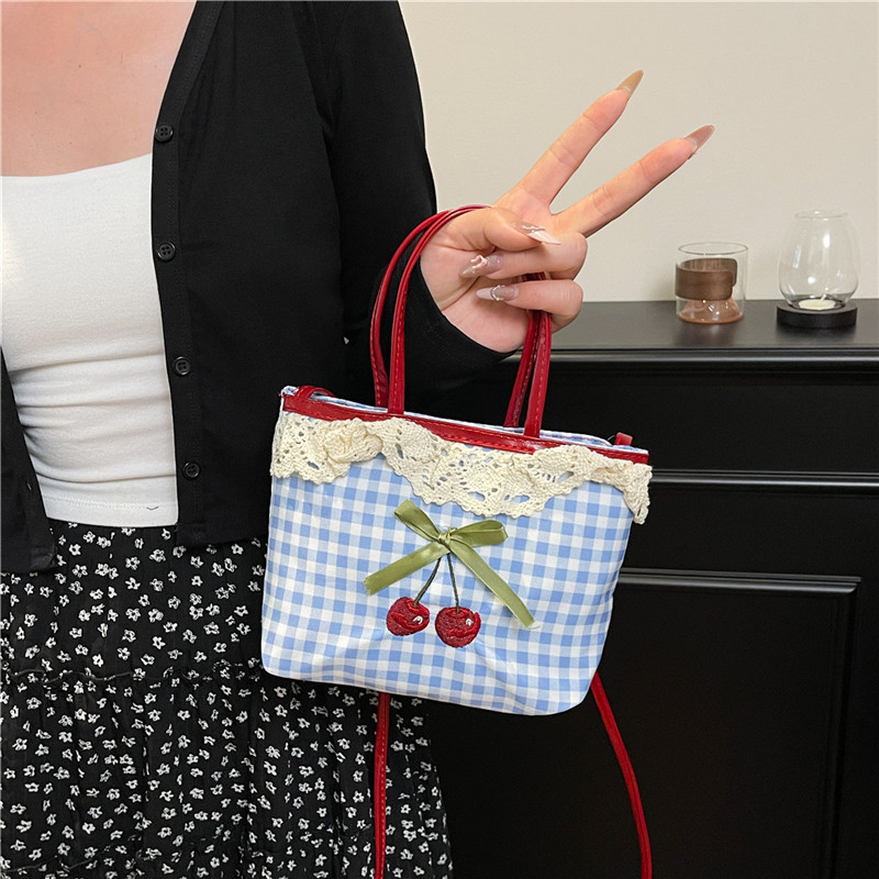 Luxury Bags Cute - กระเป๋าถือผู้หญิงแบบใหม่ สไตล์เกาหลี ลายตารางหมากรุก ลายจุด โบว์น่ารัก หวาน