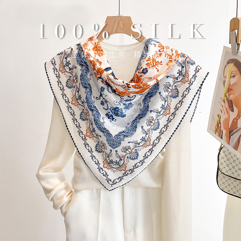 ผ้าพันคอไหมแท้ 100% ลายดอกไม้บ - Luxury Bags China บทวิจารณ์และราคา